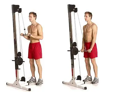 demonstration of triceps pushdown exercise